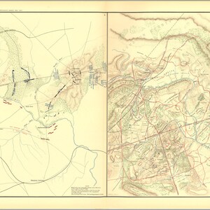 May include: A detailed map of the Battle of Bull Run, also known as the First Battle of Manassas, fought on 21 July 1861, during the American Civil War. The map shows the positions of Union and Confederate troops, as well as the terrain features of the battlefield. The map is titled "Plan of Battle Field at Bull Run, July 21st 1861."