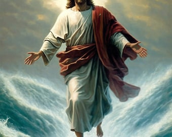 Poster, Many Sizes Available; Jesus Christ walking on water in the storm on the Sea of Galilee p2