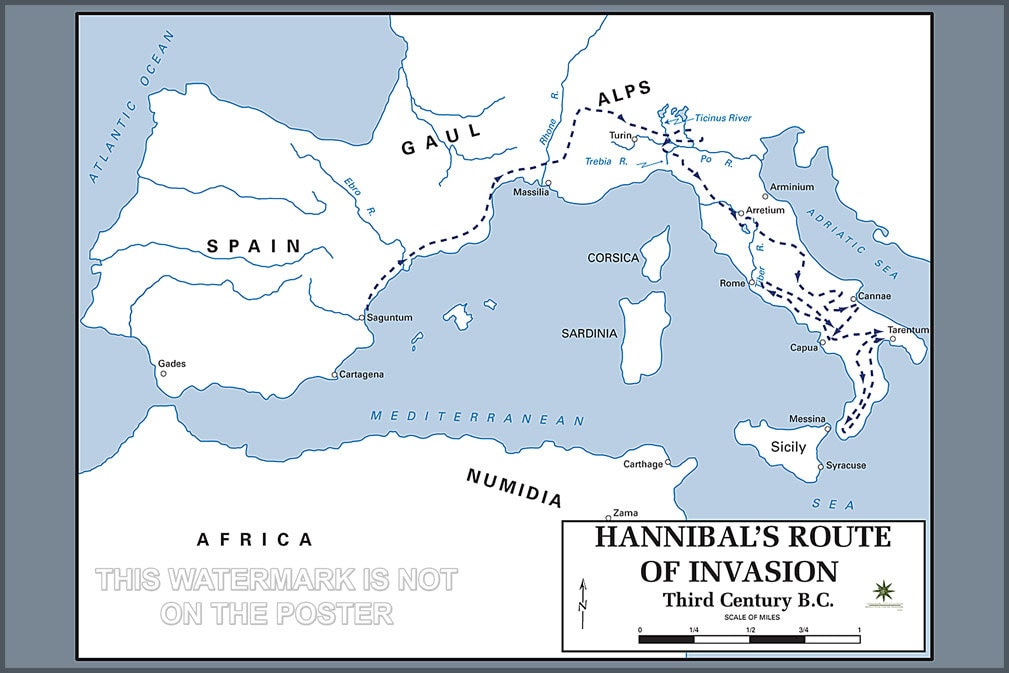 Hannibal Alps Route Map Poster Many Sizes Available Hannibal Barca Invasion Of Roman | Etsy Uk