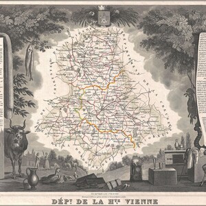 Cartel, muchos tamaños disponibles; 1852 Levasseur Mapa del Departamento de Le Haute Vienne, Francia (Región de Porcelana Limoge)