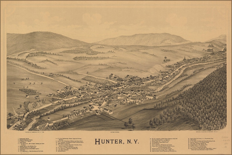 Poster Many Sizes Available Map of Hunter New York 1890 Etsy