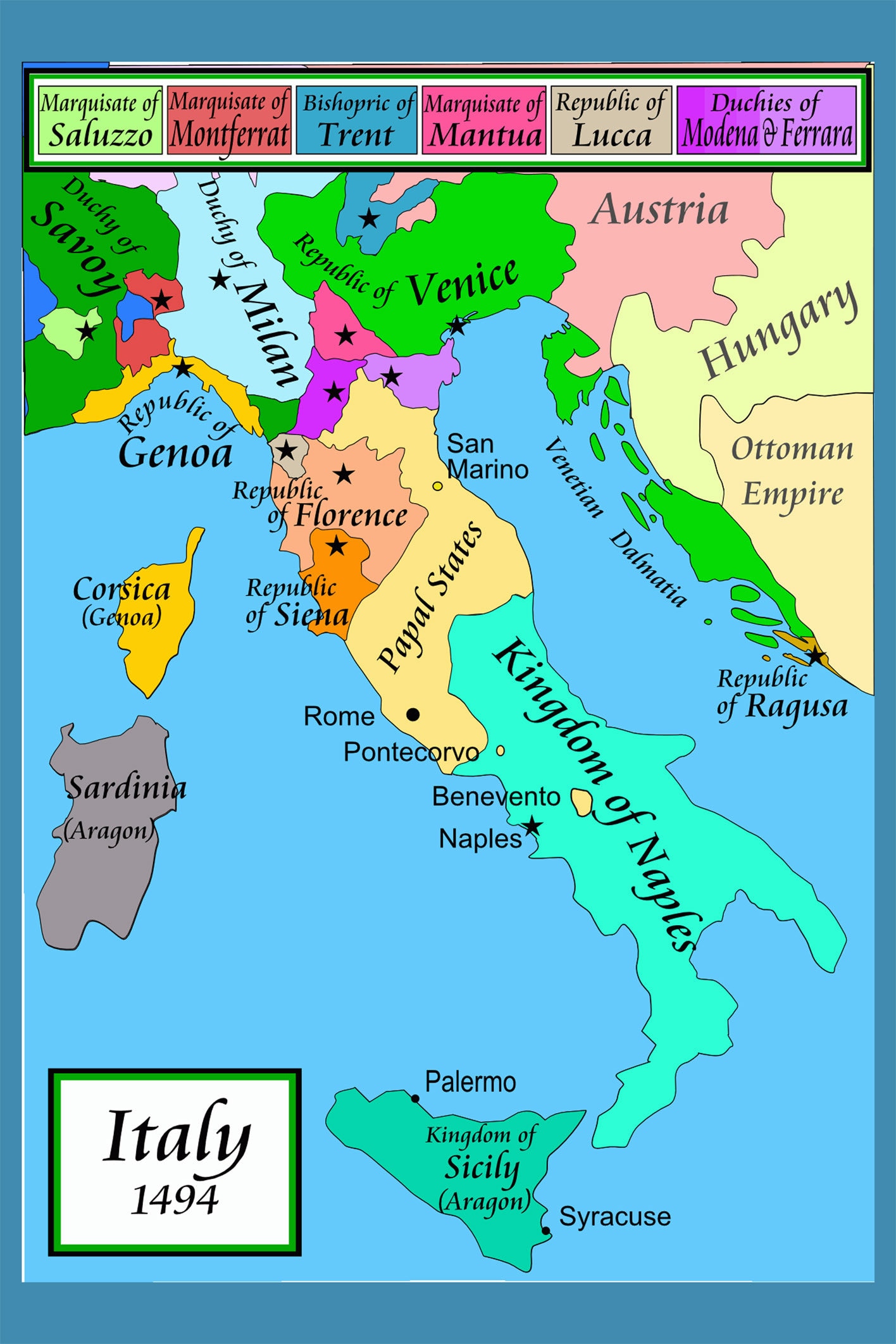 Poster, Many Sizes Available; Map of Italy 1494, Renaissance - Etsy