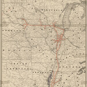 Plakat, viele Größen erhältlich; Karte von Illinois Central Railroad 1892