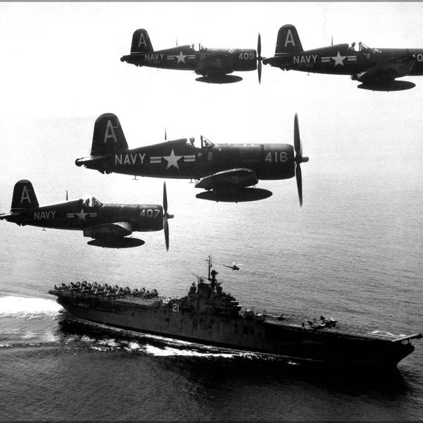 Poster, Many Sizes Available; F4U Corsair Group And Uss Boxer Korean War Sept 1951