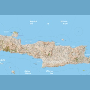 Affiche, plusieurs tailles disponibles; Carte détaillée de la Crète et des îles périphériques