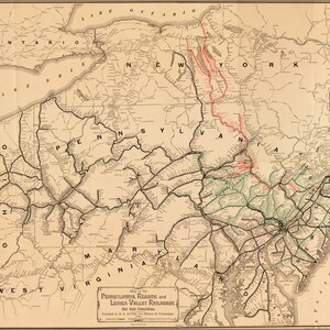 Affiche, beaucoup de tailles disponibles ; Carte de la Pennsylvanie, la lecture et la Lehigh Valley Railroad 1884