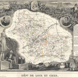Plakat, viele Größen erhältlich; 1852 Levasseur Karte aus der Abteilung De Loir-Et-Cher, Frankreich (Loire-Tal Wein Region)