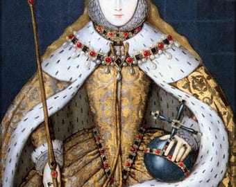 Cartel, muchos tamaños disponibles; Reina Isabel I en sus túnicas de coronación, Tudor