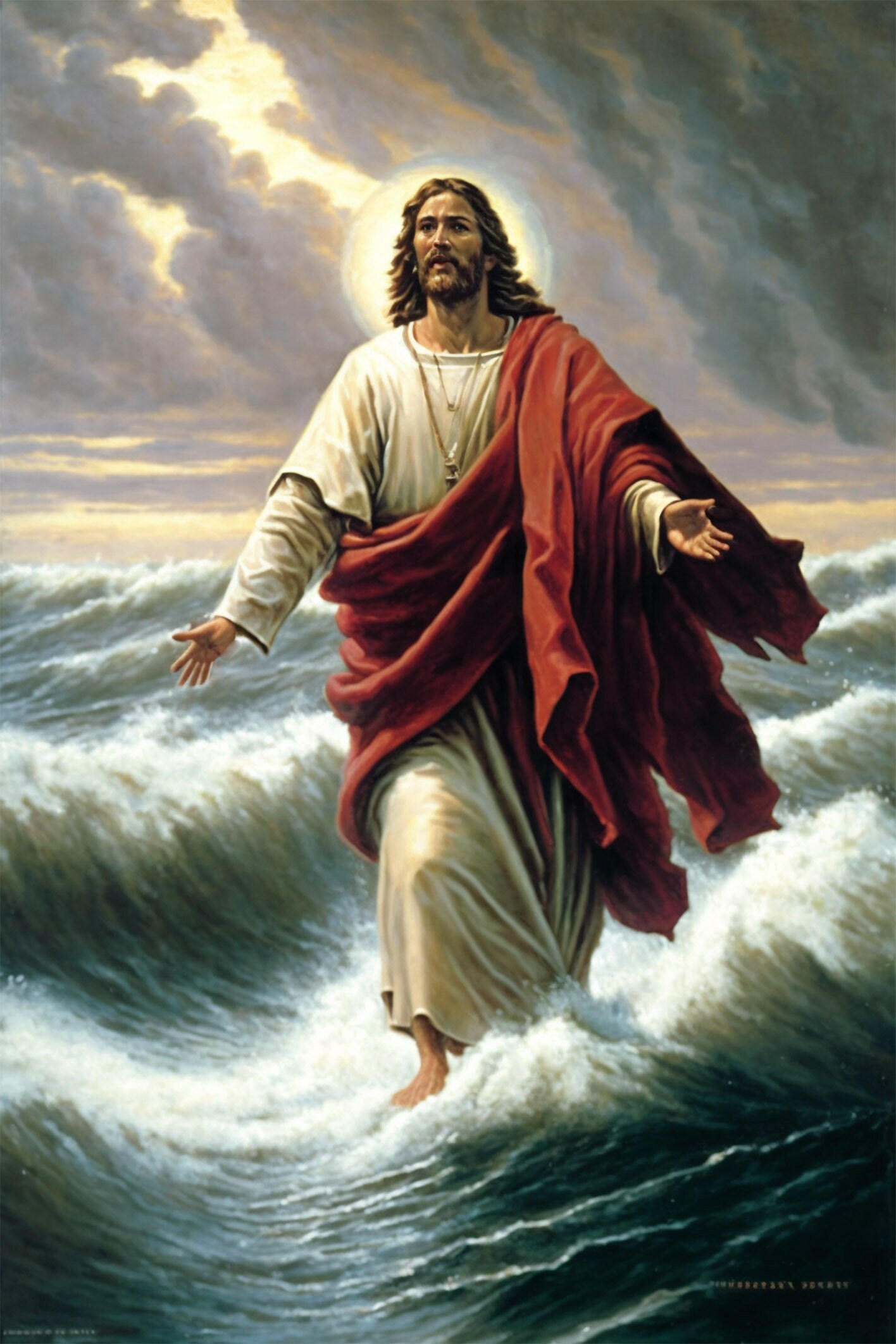 Poster, Many Sizes Available; Jesus Christ walking on water in the storm on the Sea of Galilee p6