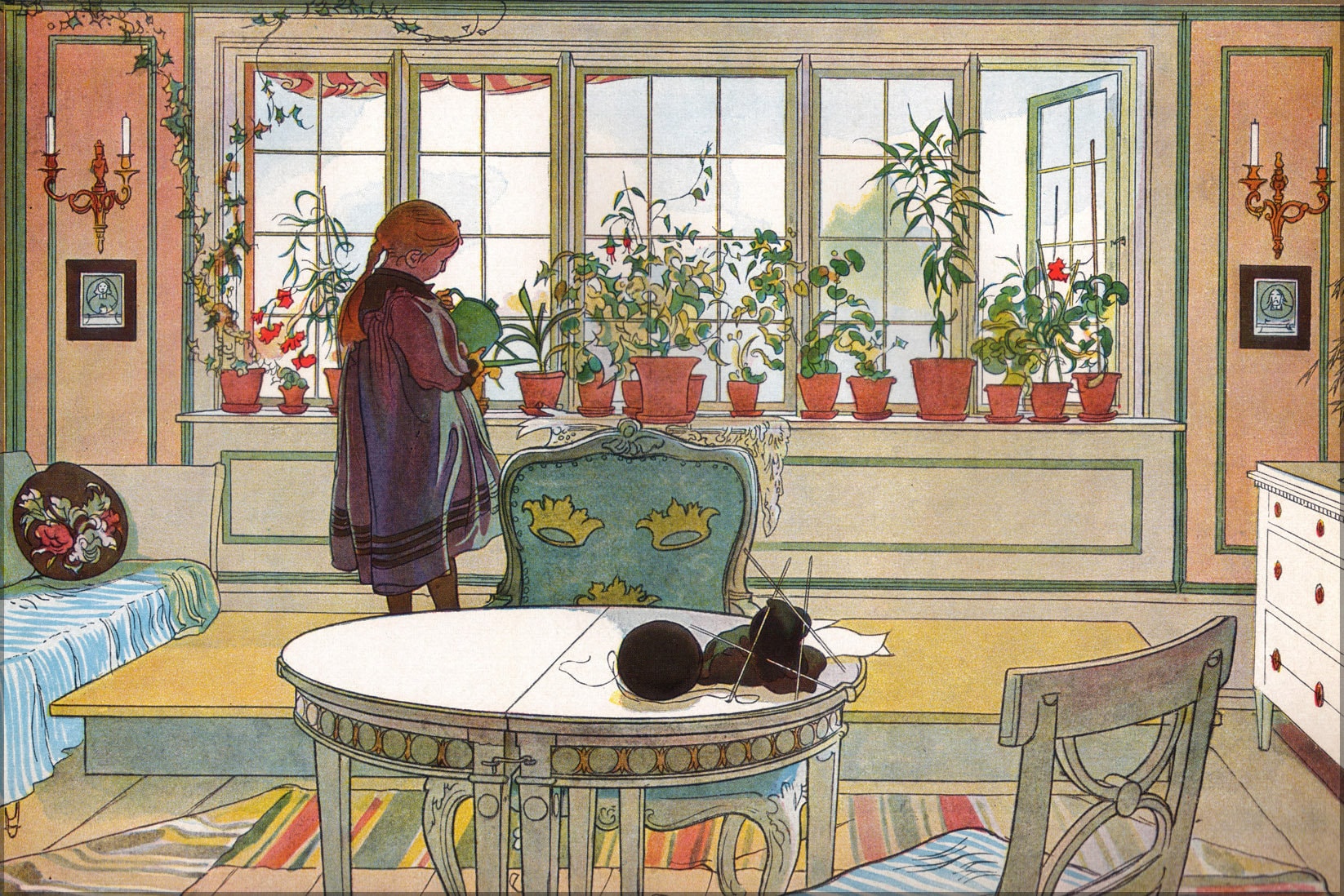 ポスター、さまざまなサイズあり。窓辺の花、カール・ラーソン作、1894