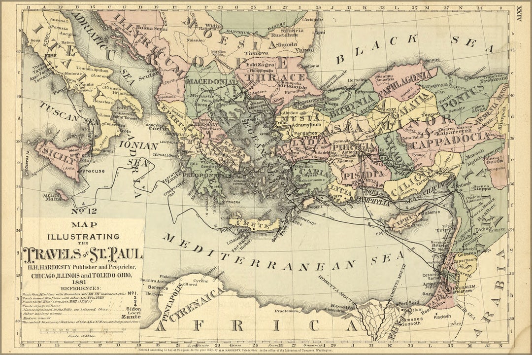 Poster, Many Sizes Available; Bible Map of Travels of St. Paul Saint ...
