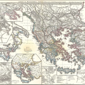 Cartel, muchos tamaños disponibles; 1865 Mapa Spruner de Grecia, Macedonia y Tracia antes de la Guerra del Peloponeso
