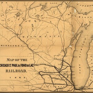 Plakat, viele Größen erhältlich; Karte von Chicago St. Paul Fond Du Lac Railroad 1855