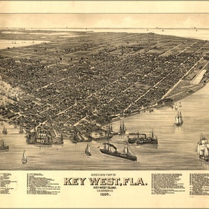 Plakat, viele Größen erhältlich; Karte von Birdseye Anzeigen von Key West, Florida 1884