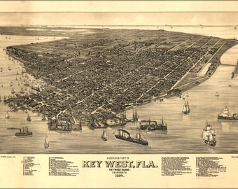 Poster, Many Sizes Available; Birdseye View Map Of Key West, Florida  1884