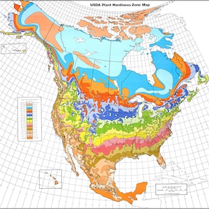 Plakat, viele Größen erhältlich; USDA Pflanze Winterhärte Zone Karte Garten Samen Karte 1990