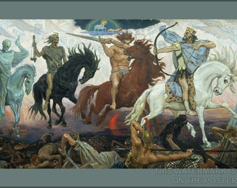 Poster, Many Sizes Available; Four Horsemen Of The Apocalypse, An 1887 Painting By Victor Vasnetsov. The Lamb Is Visible At The Top