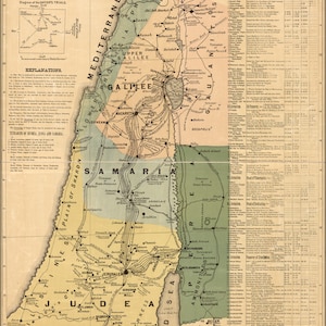 Poster, viele Größen verfügbar; Bibel karte von Jesus in Israel Palästina 1881