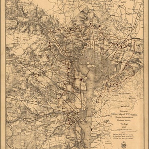 Poster, vele formaten beschikbaar; Kaart van de verdedigingswapens van de Burgeroorlog van Washington, D.C. in 1865