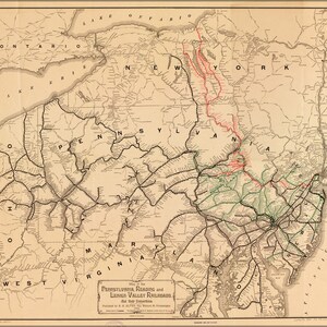 Affiche, de nombreuses tailles disponibles; Carte Pennsylvania Lehigh Valley Railroads 1884