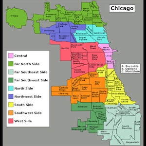 Poster, plusieurs tailles disponibles ; Carte des quartiers communautaires de Chicago