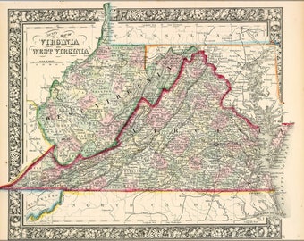 Poster, Many Sizes Available; County Map Of Virginia And West Virginia  1863