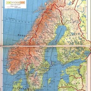 Plakat, viele Größen erhältlich; Karte von Scandinavia Norwegen Schweden Finnland Dänemark C1928