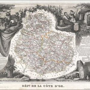 Affiche, beaucoup de tailles disponibles ; 1852 carte Levasseur du département de la Cote d’or, France (région de vin Bourgogne ou Bourgogne)