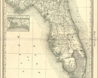 Poster, Many Sizes Available; map of florida 1881