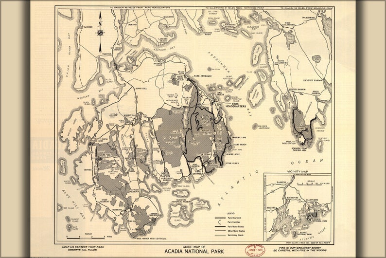 Poster, Many Sizes Available; Map of Guide Map of Acadia National Park ...