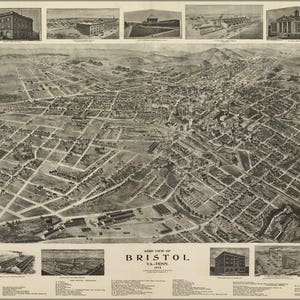 Affiche, beaucoup de tailles disponibles ; Carte de vue Aero de Bristol, en Virginie et du Tennessee 1912