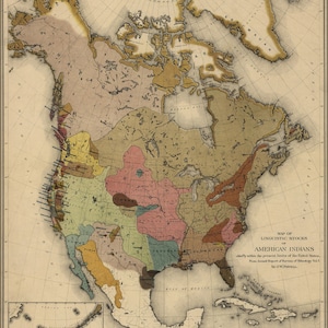 Plakat, viele Größen erhältlich; Linguistische Karte der amerikanischen Ureinwohner 1890
