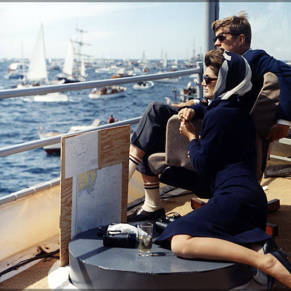 Poster, Many Sizes Available; President John F. Kennedy Watching The America'S Cup Race. Mrs. Kennedy, President Kennedy, Others. Off Newpor