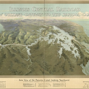 Cartel, muchos tamaños disponibles; Mapa de Visión Aerodámica del Canal de Panamá, mirando al suroeste de 1912