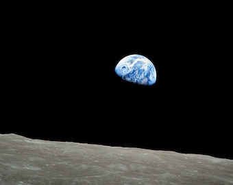 Poster, Many Sizes Available; Earthrise, the first color image of Earth taken by a human from the Moon, during Apollo 8 (1968)