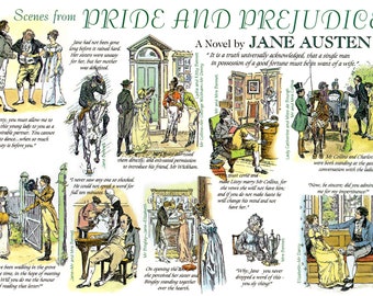 Poster, plusieurs tailles disponibles ; Scènes de Orgueil et préjugés de Jane Austen, oeuvres de C. E. Brock v. 1885