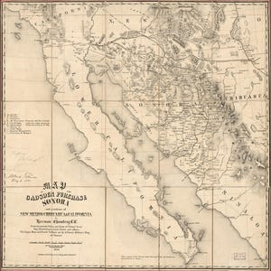 May include: A vintage map of the Gadsden Purchase, Sonora, and parts of New Mexico and Upper California. The map is titled "Map of the Gadsden Purchase and portions of Sonora, New Mexico and Upper California" and is credited to Herman Cheruberg, C.E. The map includes a key with symbols for various features, such as towns, rivers, and mountains.