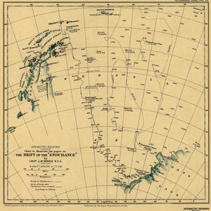 Afiche, varios tamaños disponibles; mapa de la Antártida, Endurance 1918 de Ernest Shackleton