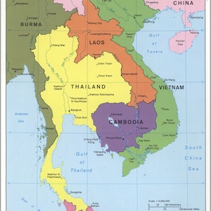 May include: A map of mainland Southeast Asia showing the countries of Burma, Thailand, Laos, Cambodia, and Vietnam. The map is color-coded by country and includes major cities and rivers. The map is dated 2005-631512 and G8000 1989. The map also includes a stamp from the Library of Congress dated August 15, 2005.