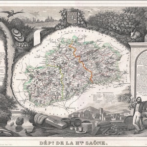 Plakat, viele Größen erhältlich; 1852 Levasseur Karte von der Abteilung De La Haute Saône, Frankreich (Bordeaux oder Bourgogne Wein Region)