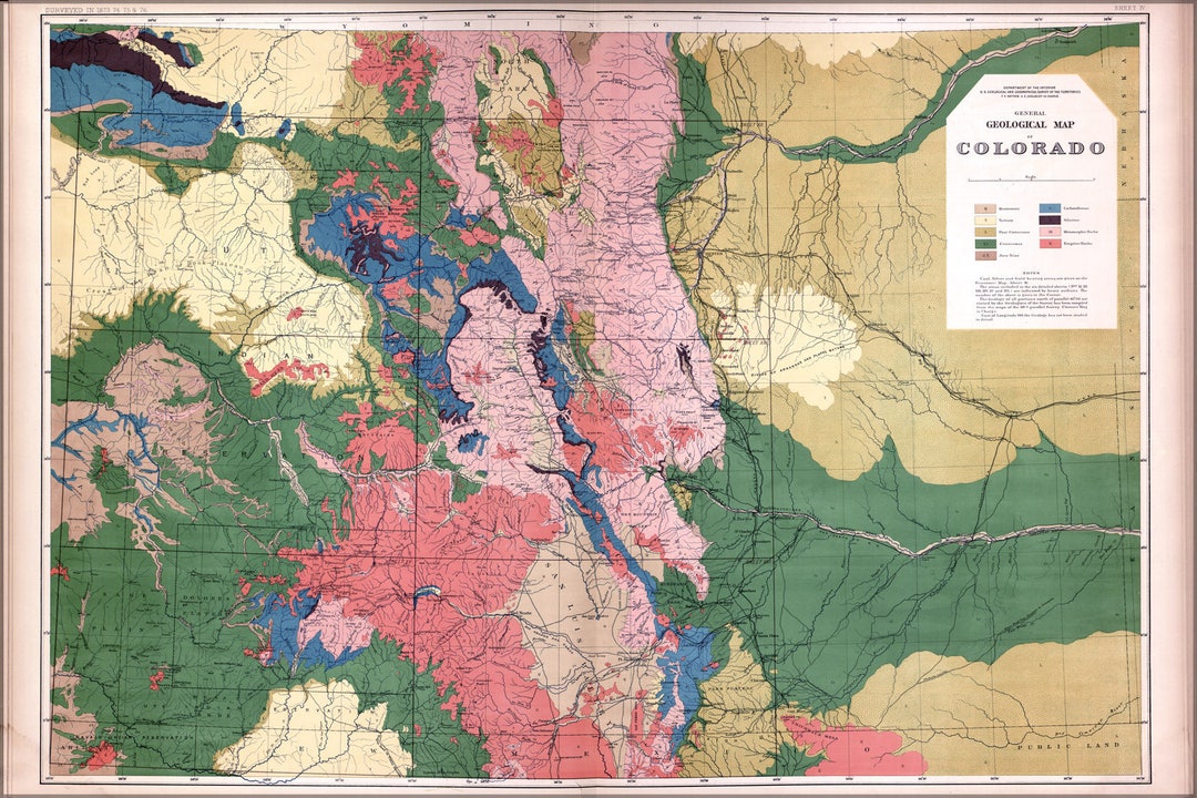 Poster, Many Sizes Available; Geological Map of Colorado 1877 - Etsy