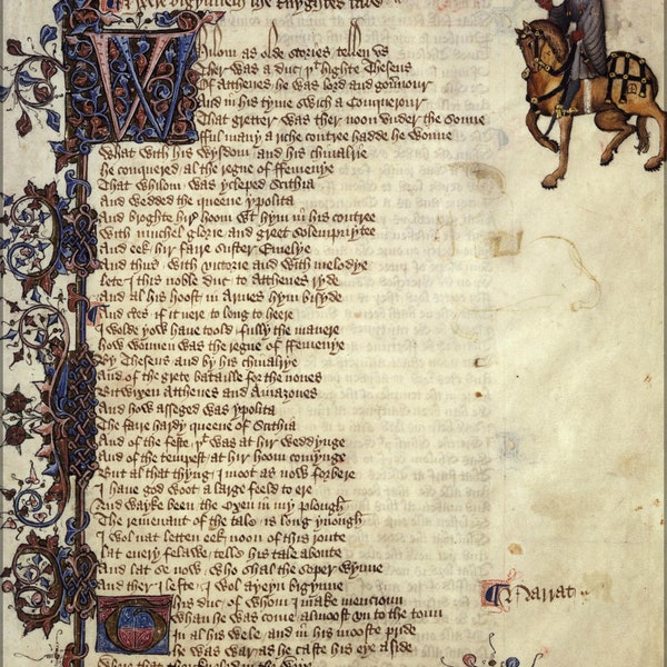 Poster, Many Sizes Available; Ellesmere manuscript Canterbury Tales 1st pg Knights Tale chaucer