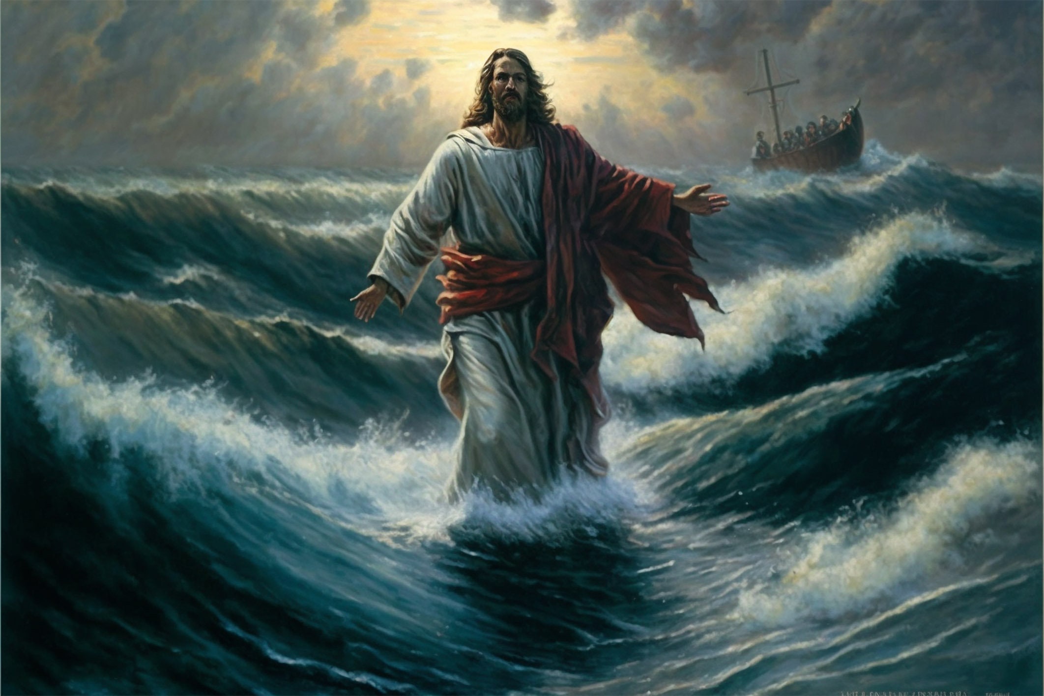 Poster, Many Sizes Available; Jesus Christ Walking on Water in the