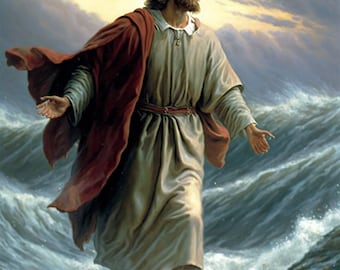 Poster, Many Sizes Available; Jesus Christ walking on water in the storm on the Sea of Galilee p4