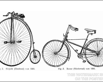 Poster, Many Sizes Available; Penny Farthing And Safety Bicycle