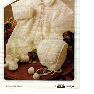 Vintage Crochet Pattern - Baby Jacket, Bonnet,  and Booties Peter Pan P491 ( 16-20" chest )