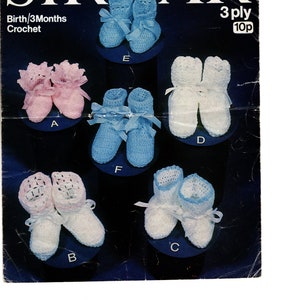 Vintage Crochet Bootees Pattern - Sirdar 3175