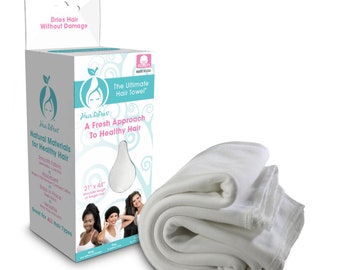 Hair RePear Cotton Hair Towel, 21" x 44", White, Absorbent Anti-Frizz Wrap, T-Shirt Soft for Curly, Wavy & Straight Hair