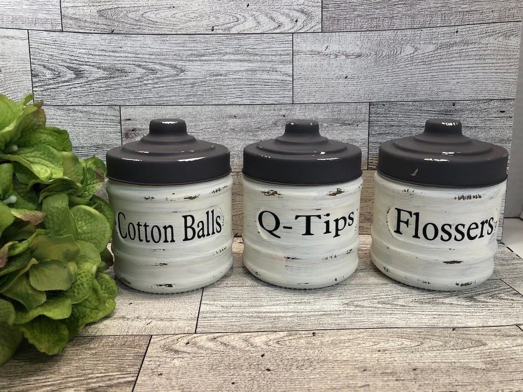 Bathroom Jars Qtips, Cotton Balls, Apothecary Jar 3 Set Farmhouse