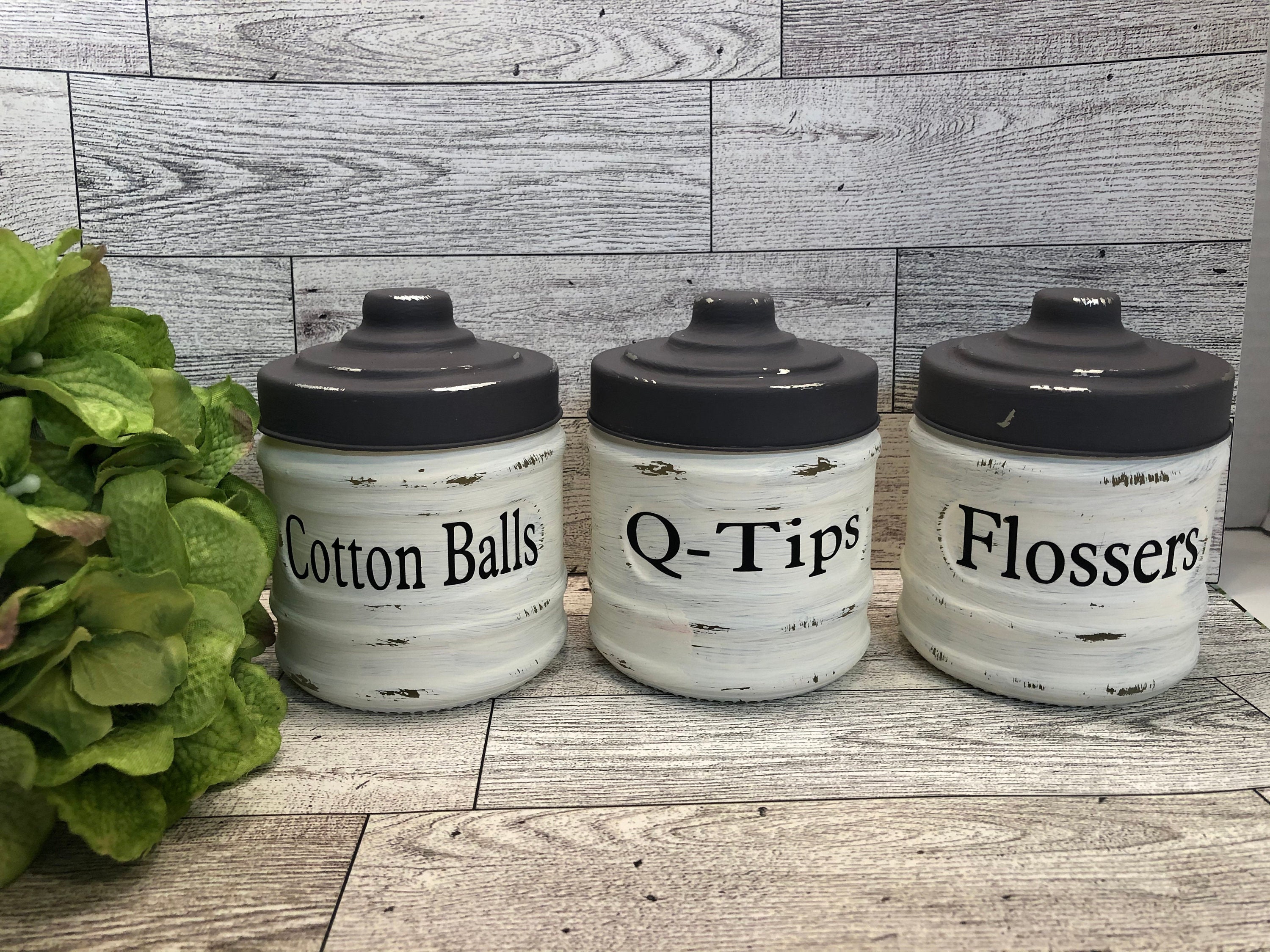 Bathroom Jars Qtips Cotton Balls Apothecary Jar 3 Set Etsy